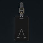 Elegant Monogram Black Grey Custom  Luggage Tag<br><div class="desc">Elegant and Professional Monogram Initial Name Custom Printed Luggage Tag in black,  white,  and grey looks classic and masculine on any black luggage,  making your bag easy to identify without standing out in an obnoxious way so you always look classy,  professional,  and clean and put together.</div>