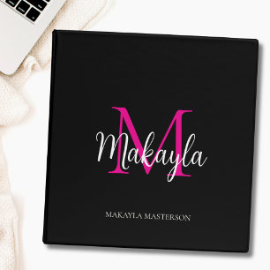Elegant Monogram Black Hot Pink Office School Binder