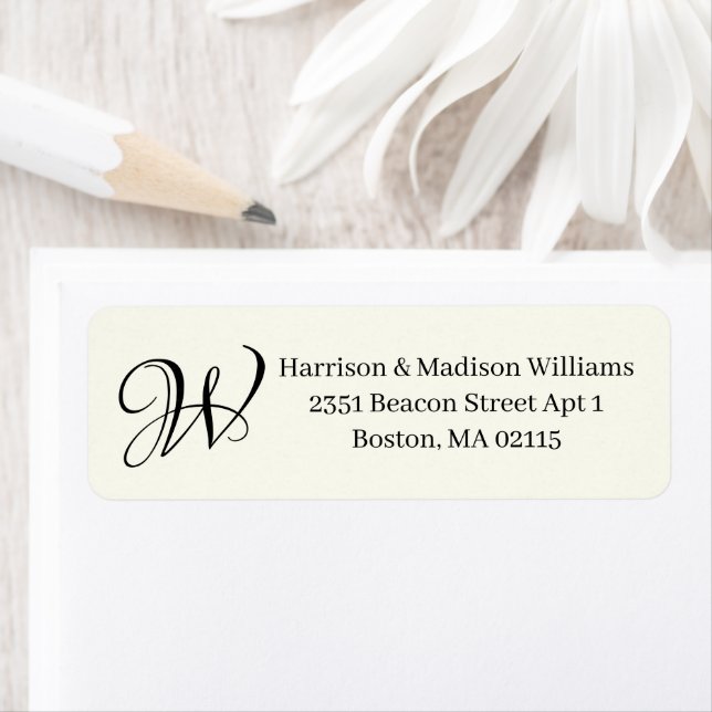 Elegant Monogram black ivory custom Return Address (Insitu)