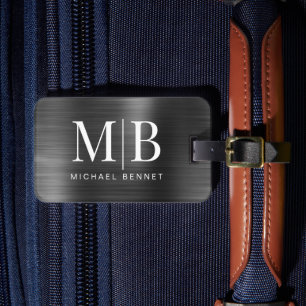Elegant Monogram Black Metallic Luggage Tag