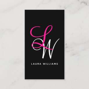 Elegant Monogram Black Pink Script Business Card