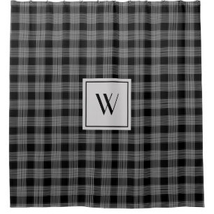 Elegant Monogram Black Plaid 