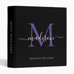 Elegant Monogram Black Purple Violet Office School Binder
