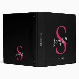 Elegant Monogram Black raspberry red Name Recipe Binder