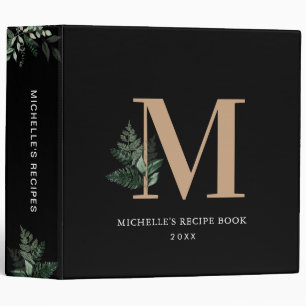 Elegant monogram Black recipe book Binder