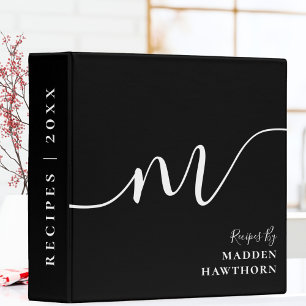 Elegant Monogram Black Script Modern Office School Binder