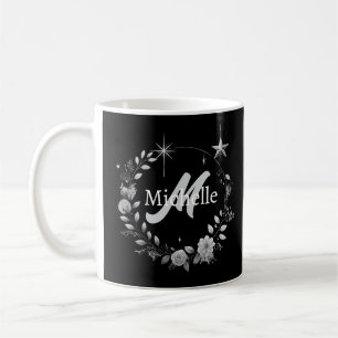 Elegant Monogram Black Silver Script Coffee Mug