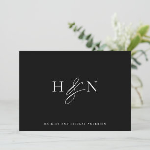 Elegant Monogram Black Wedding Thank You Card