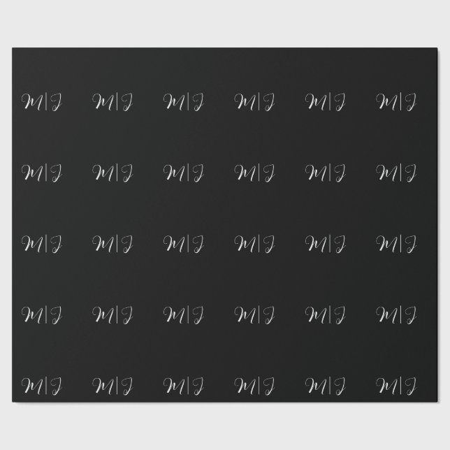 Elegant Monogram Black Wedding Wrapping Paper  (Seam)