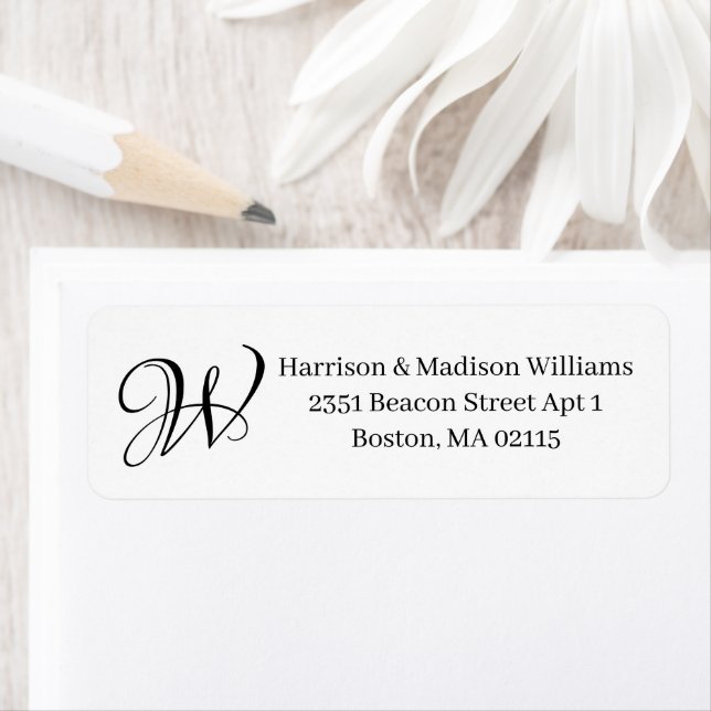 Elegant Monogram black white custom Return Address (Insitu)