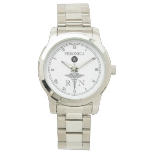 Elegant Monogram Black White Face Nurse Watch