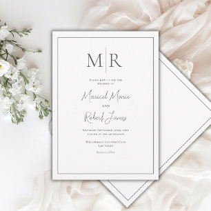 Elegant Monogram Black & White Modern Wedding Invitation