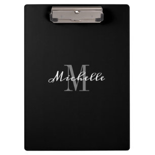Elegant Monogram Black White Personalized Clipboard