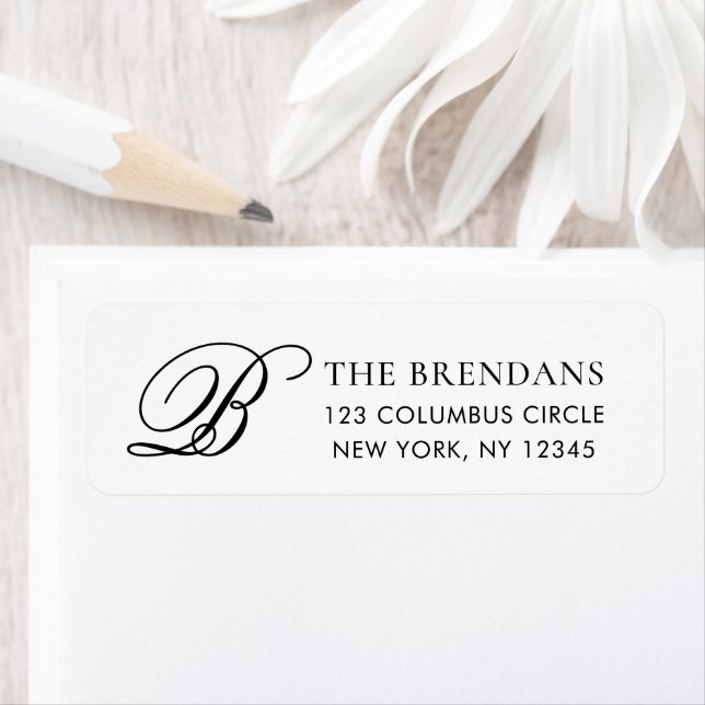 Elegant Monogram Black White Return Address (Insitu)