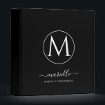 Elegant Monogram Black White Script Name  Binder<br><div class="desc">A personalized chic planner featuring white monogrammed initial with script name signature underneath and your full name below that. Chic modern style. For the millennial professional.</div>
