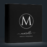 Elegant Monogram Black White Script Name  Binder<br><div class="desc">A personalized chic planner featuring white monogrammed initial with script name signature underneath and your full name below that. Chic modern style. For the millennial professional.</div>