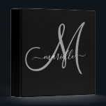 Elegant Monogram Black White Script Office School Binder<br><div class="desc">Personalized grey and white monogrammed office or school binder,  with a script font on black. Simple modern elegance.</div>