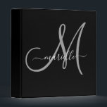 Elegant Monogram Black White Script Office School Binder<br><div class="desc">Personalized grey and white monogrammed office or school binder,  with a script font on black. Simple modern elegance.</div>