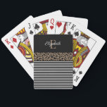 Elegant Monogram black white stripe Playing Cards<br><div class="desc">A set of chic and stylish black leopard animal print and black and white striped monogram playing cards. Fun for a girls night out of card games. Add your name and initial. Designed for you by Blackberry Boulevard.</div>