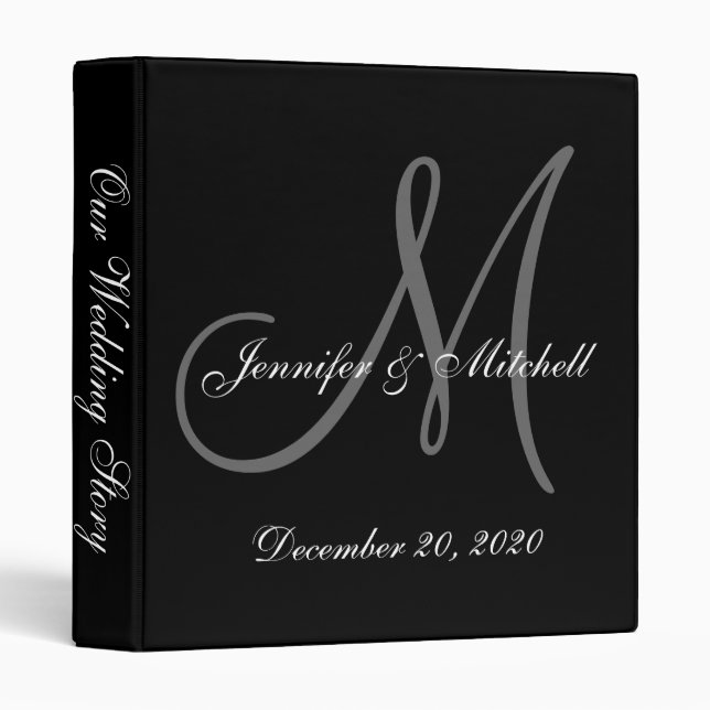 Elegant Monogram Black & White Wedding Binder (Front/Spine)