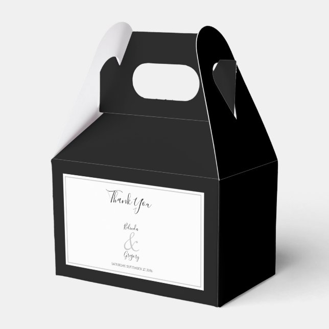 Elegant Monogram Black & White Wedding Favor Box (Front Side)