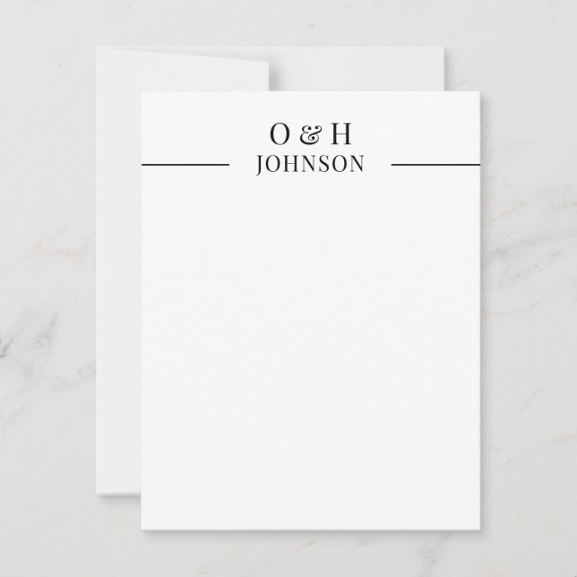 Elegant Monogram Black White Wedding Note Card (Front)