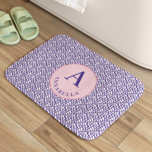 Elegant Monogram Blue Abstract  Lines Bath Mat