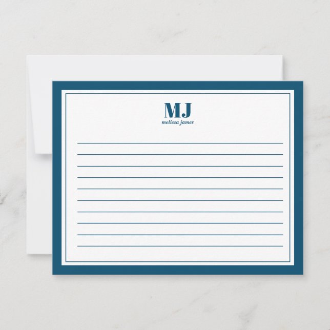 Elegant Monogram Blue Border Minimalist Card (Front)