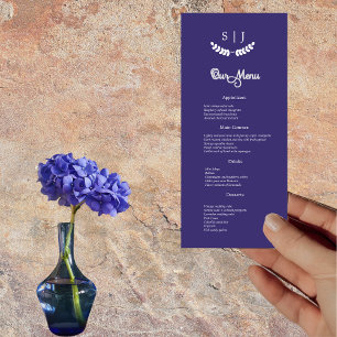 Elégant Monogram Blue Jewel Tone Dinner Menu