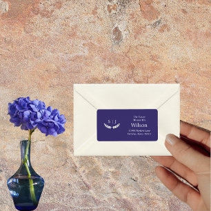 Elegant Monogram Blue Jewel Tone Return Address Label