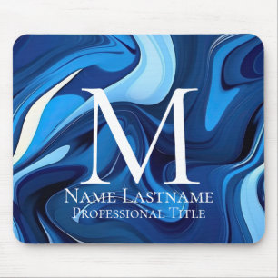 Elegant Monogram Blue Mouse Pad