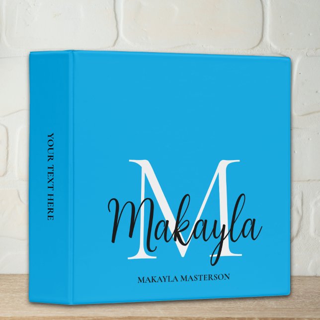 Elegant Monogram Blue Office School  Binder (Creator Uploaded)