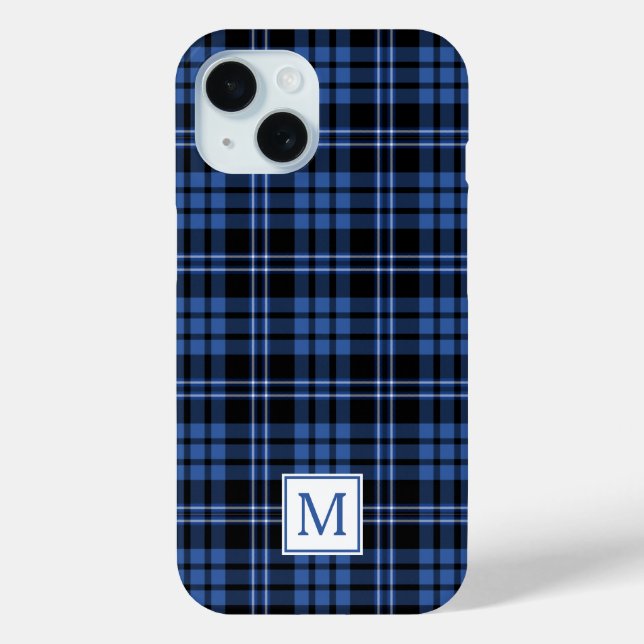 Elegant Monogram Blue Plaid Case-Mate iPhone Case (Back)