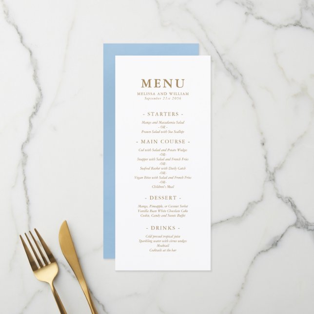 Elegant Monogram Blue Sea Glass Wedding Menu (Front/Back In Situ)
