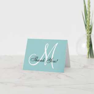 Elegant Monogram Blue Thank You Card