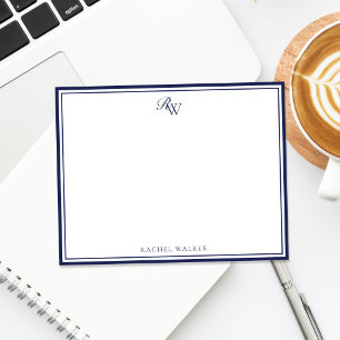 Elegant Monogram Blue Two Border Card