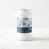 Elegant Monogram Blue Water Lily and Lotus