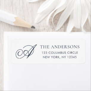 Elegant Monogram Blue White Return Address