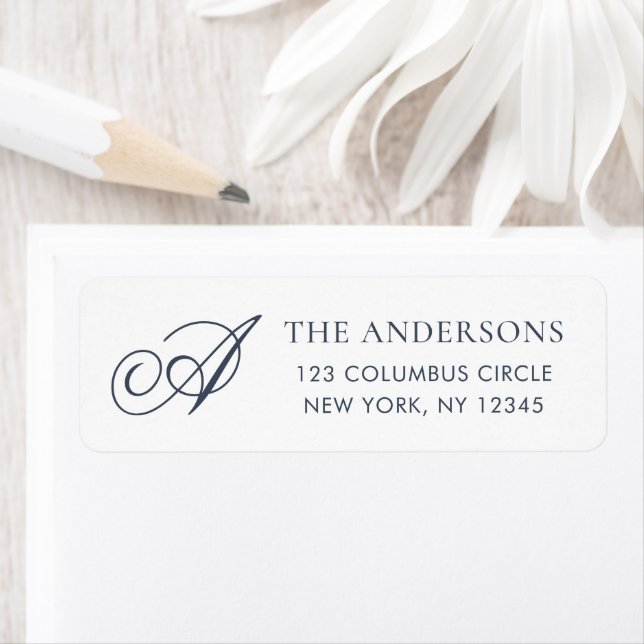 Elegant Monogram Blue White Return Address (Insitu)