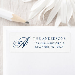 Elegant Monogram Blue White Return Address