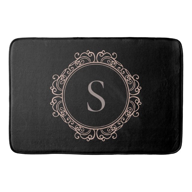 Elegant Monogram Blush Black Bath Mat (Front)