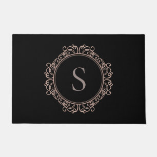 Elegant Monogram Blush Black Doormat