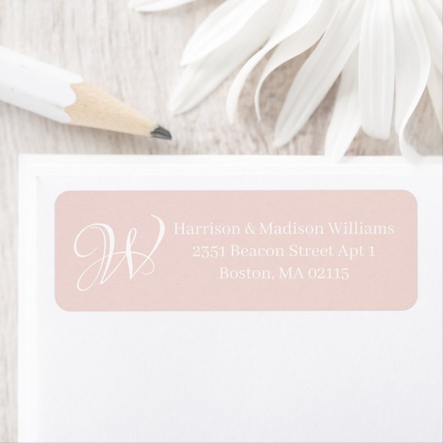 Elegant Monogram blush pink custom return address (Insitu)