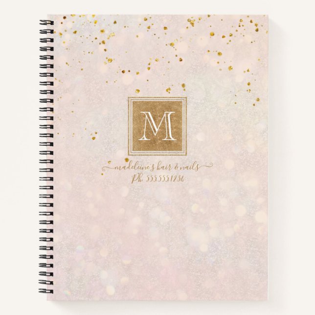 Elegant Monogram Blush Pink Gold Glitter Sparkle Notebook (Front)