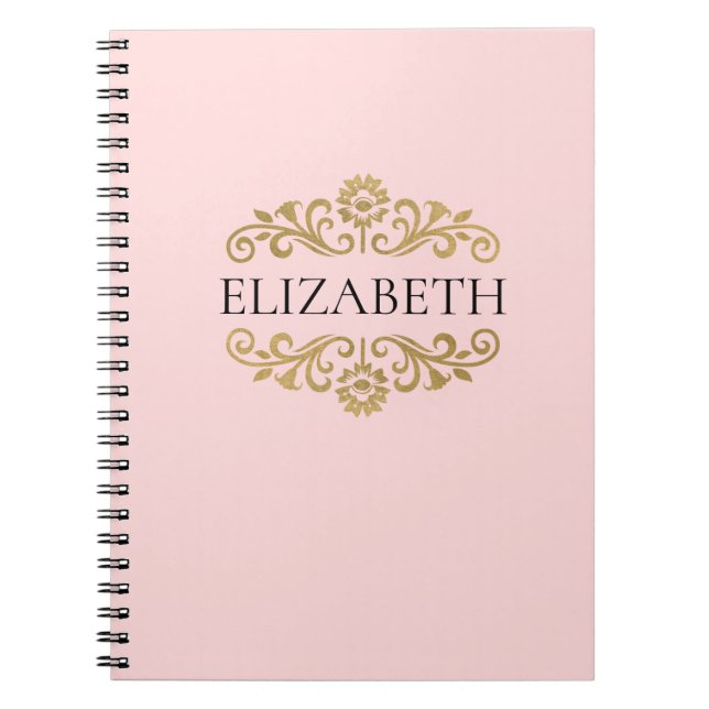 Elegant Monogram Blush Pink Gold Notebook (Front)