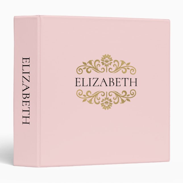 Elegant Monogram blush Pink Gold Office School Binder (Front/Spine)