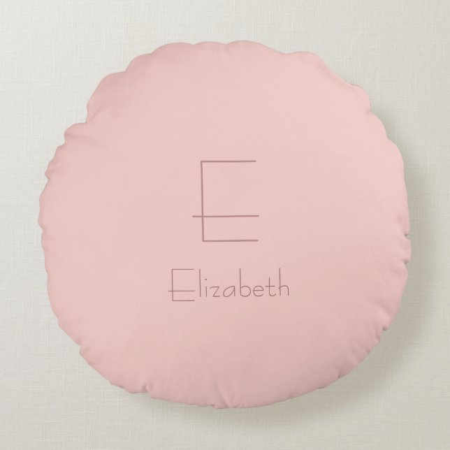 Elegant Monogram Blush Pink Name Letter Modern Round Pillow (Front)