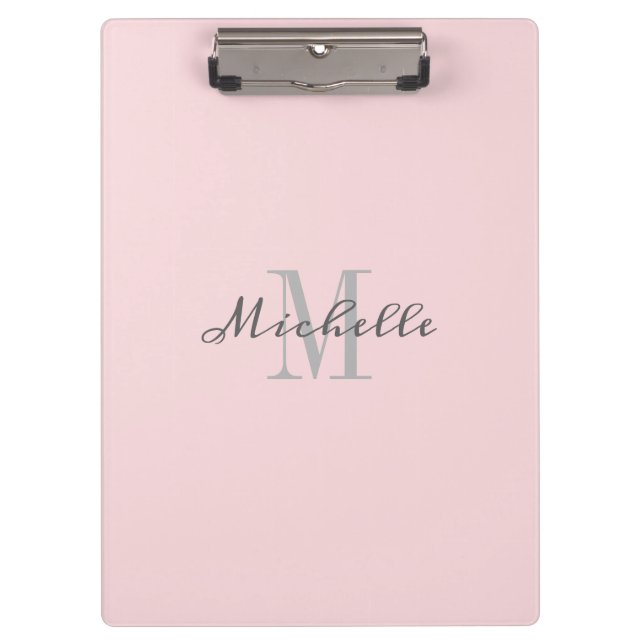 Elegant Monogram Blush Pink Personalized Clipboard (Front)