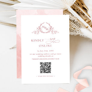 Elegant Monogram Blush Pink RSVP Online QR Code  Enclosure Card