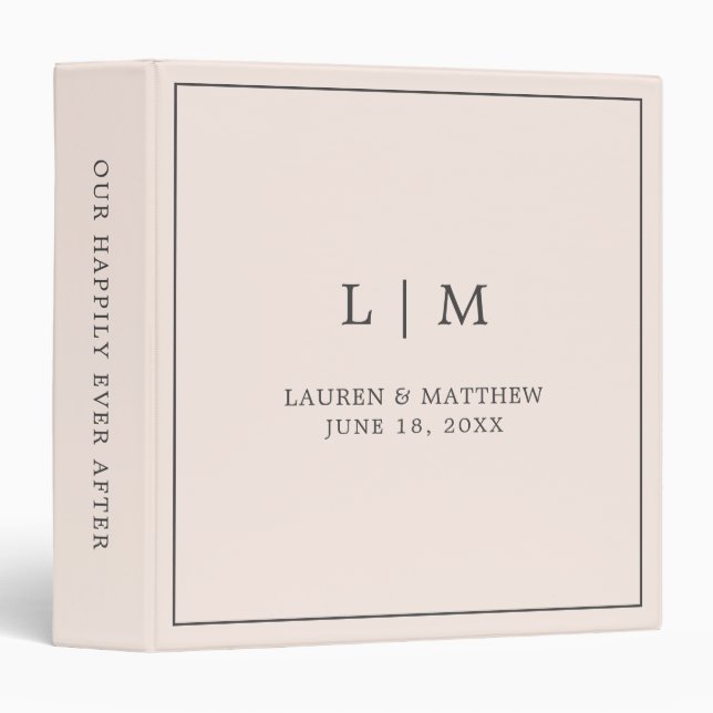 Elegant Monogram Blush Pink Wedding Planner Binder (Front/Spine)